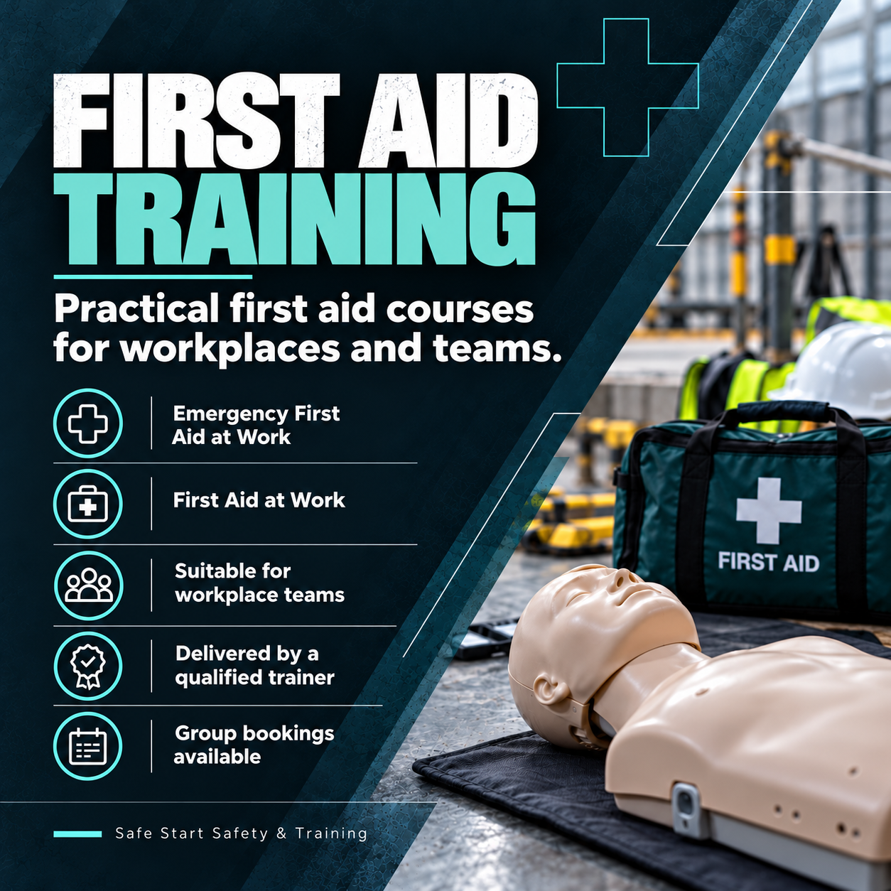 First aid training for workplaces and teams provided by Safe Start in Swindon.