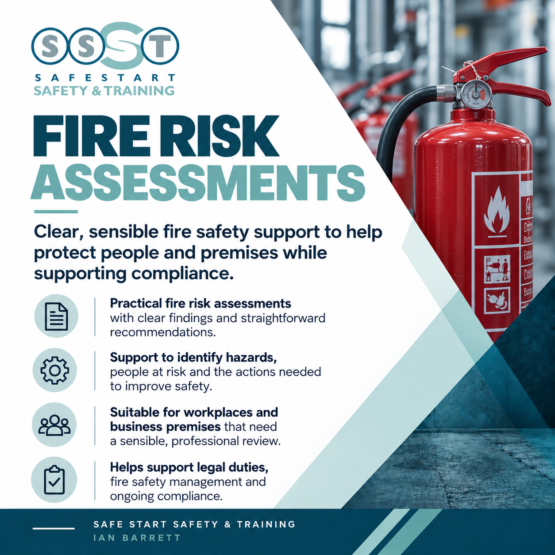 Safe Start fire risk assessments for UK businesses, helping identify workplace fire hazards, improve safety and support and legal compliance.